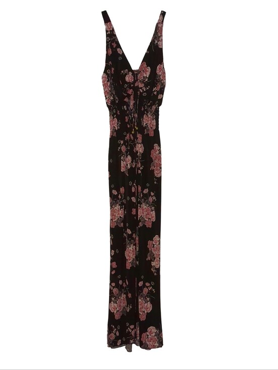 Dresses & Skirts - Floral V-Neck Black Maxi Dress with Pink Rose Print Sm/Med